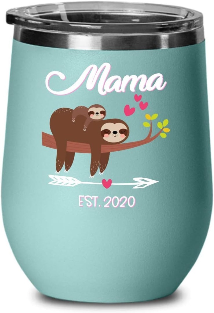 Mama Sloth Est 2020 Wine Tumbler Baby Shower Travel Mugf for New Mom Pregnant Women Mommy To Be Expecting Mother Coffee Cup
