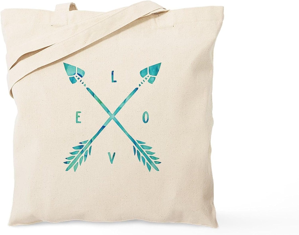CafePress Turquoise Watercolor Love Arrows Tote Bag Reusable Natural Beige Canvas Shopping Bag