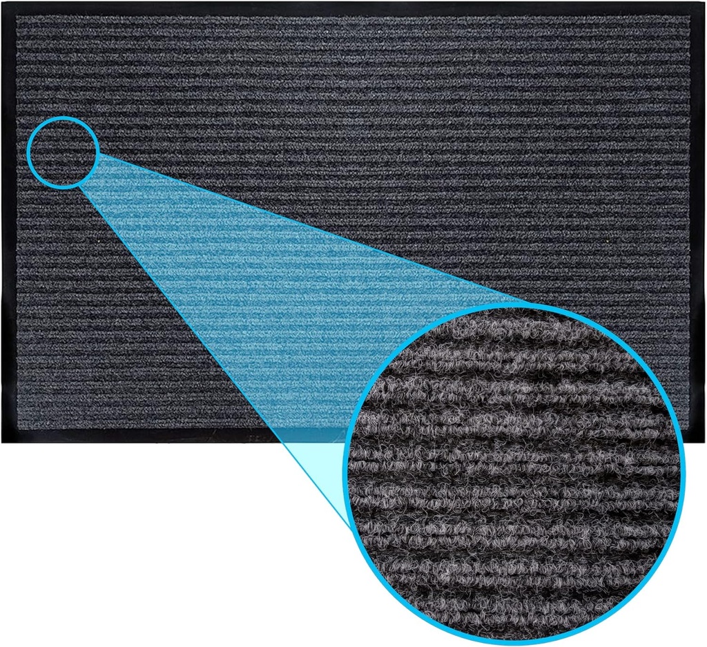 LuxUrux® Durable Rubber Door Mat - Heavy Duty, Slip Proof, Indoor/Outdoor, Easy to Clean, Waterproof, Low-Profile Entry Mat for Entry, Patio, Garage - High Traffic (17'' x 30'', Striped Gray)