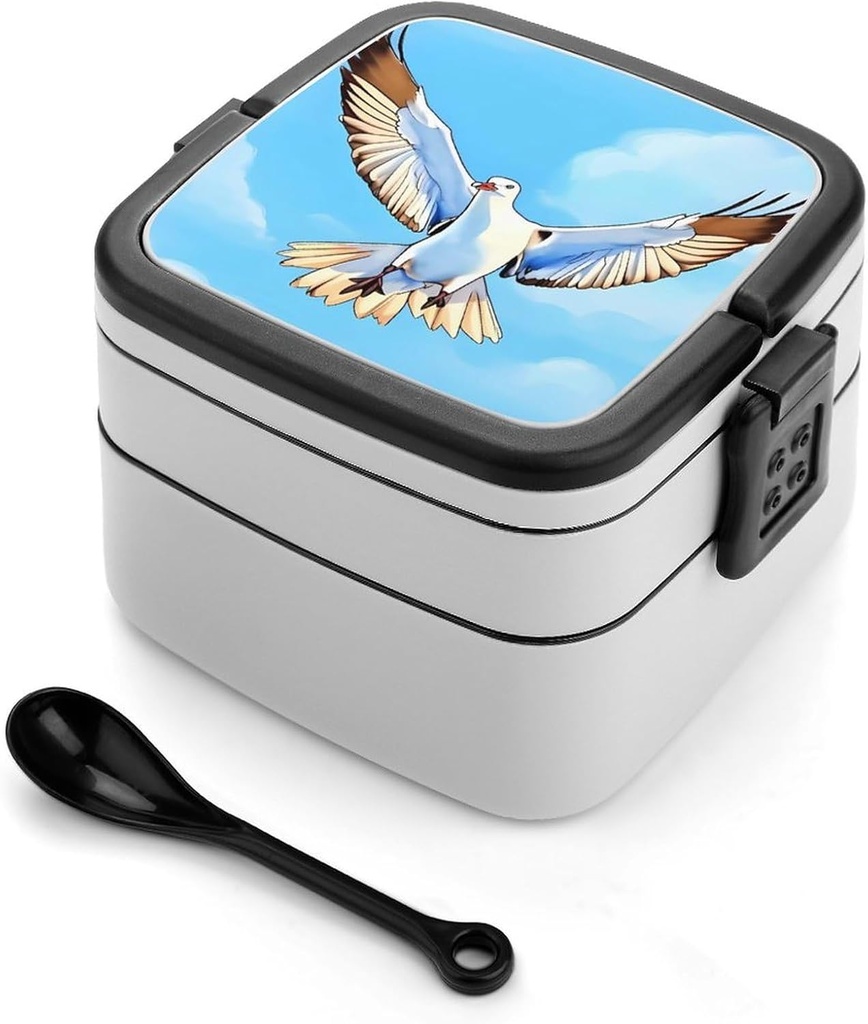 Bento Lunch Box for Women Lunch Containers for Adults Seagulls in Flight Double Layered Lunchbox Large Capacity Bento Box with Cutlery for Work Picnic Camping Travel