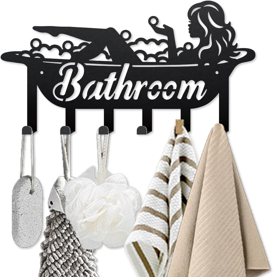 MAYJOYDIY Bathroom Women Metal Key Holder for Wall Bathtub Lady Coat Rack Wall Mounted 15.7×8.1inch Key Hook Organizer Rack with 6 Hooks for Gift Coats Hats Towels Bags Hanging