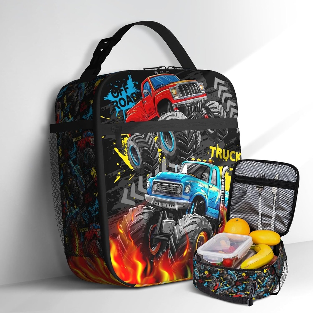 Boys Lunch Box for School Insulated Cool Truck Lunch Bag for Kid Boys Girls Teen Bento Boxes to School Office Picnic Travel Hiking Lunchbag Waterproof Leakproof with Adjustable Shoulder Strap