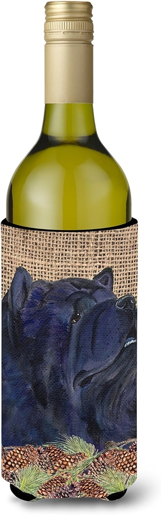 Caroline's Treasures SS4090LITERK Chow Chow on Faux Burlap with Pine Cones Wine Bottle Hugger Bottle Cooler Sleeve Hugger Machine Washable Collapsible Insulator Beverage Insulated Holder