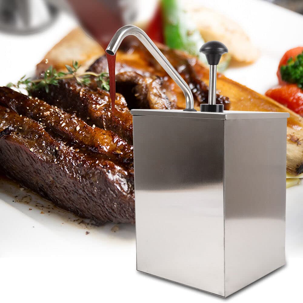 Soy Sauce Dispenser, 4L Single Head Sauce Dispenser Pump Restaurant Soy Sauce Ketchup Mustard Dispensing Pump Bucket Butter Warmer Extended Nozzle Pump Station Stainless Steel Removable