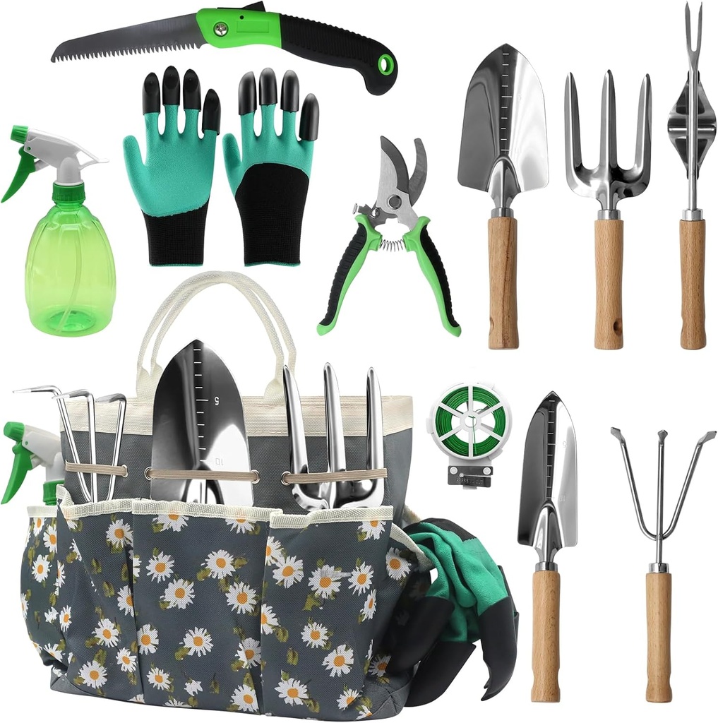 11-Piece Gardening Hand Tools Set with Durable Garden Tool Organizer Bag, Rust-Resistant and Stylish Heavy Duty Garden Tools for Gardening, Perfect Garden Tool Set Gifts for Women