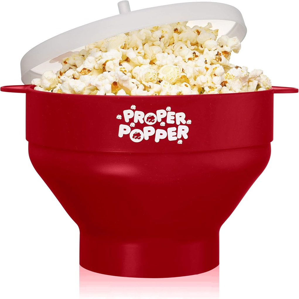 The Original Proper Popper Microwave Popcorn Popper, Silicone Popcorn Maker, Collapsible Bowl BPA Free & Dishwasher Safe - (Ruby Red)