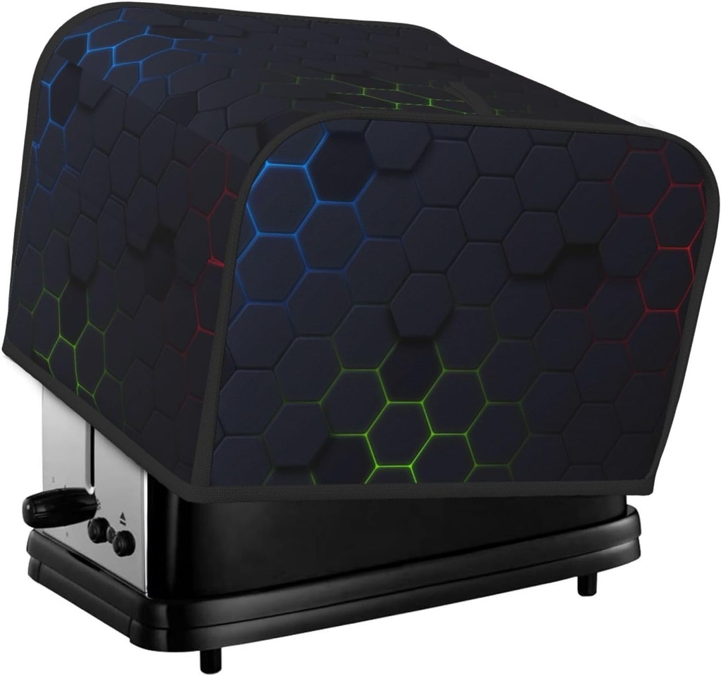 Oven Cover Kitchen Bread Machine Protector,4 Slice Toaster Cover For Home,Fingerprint Coaster Cover,Kitchen Small Appliance,Modern Hexagonal Neon Grid