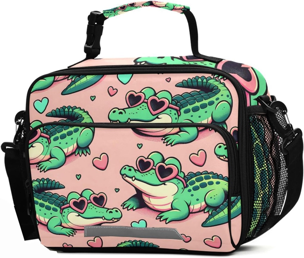 Alligator Crocodiles Pink Lunch Box Insulated Lunch Bag for Girls Kids Boys Cooler Bag Reusable Lunch Tote Bag Shoulder Bag for Work Picnic School