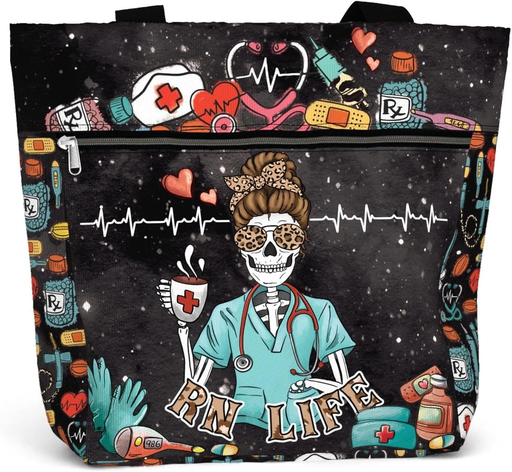 84hoods Aesthetic Tote Bag for Women. Gift for RN Registered Nurse. Large Shoulder Bag with Pockets and Zipper for Work.