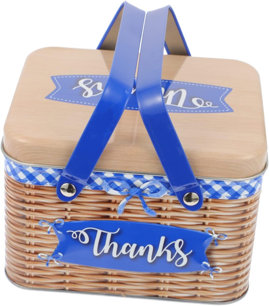 Luxshiny 1pc Tinplate Candy Box with Creative Imitation Rattan Design Portable Biscuit and Candy Storage Decorative Present Box for Parties and Special Occasions