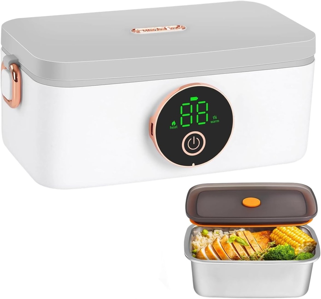 Cordless Electric Lunch Box for Adults, 34oz/1L Rechargeable Portable Food Warmer with Scheduled Heating, Electric Lunch Box for Office Car Outdoor