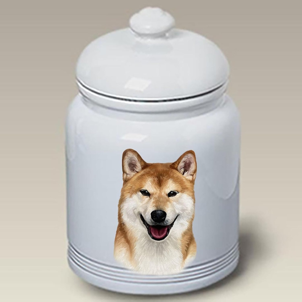 Shiba Inu - Best of BreedDog and Cat Ceramic Treat Jar 9" Tall Air Tight Seal All White