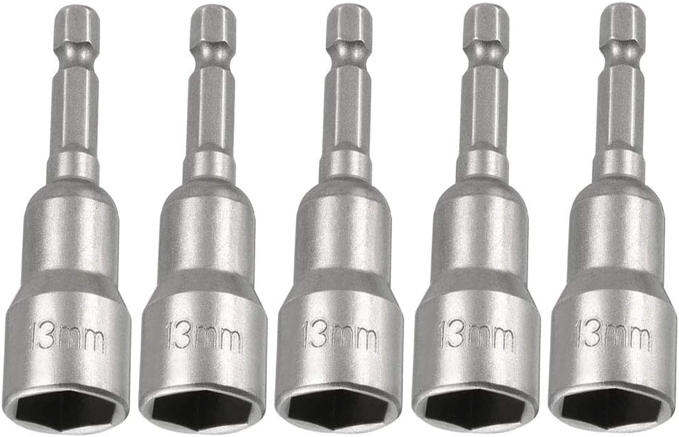 5pcs Power Screwdriver Nut Driver Bit Set Sizes 13mm 1/4” Hex Shank Impact Nuts Driver Drill Bits Metric Wrench Socket Bit