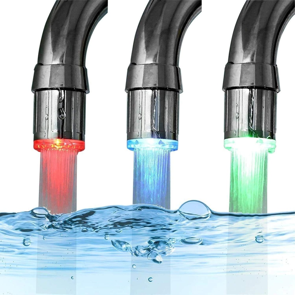 ZYTC 3-Color Led Faucet Lights Temperature Sensitive Three Color Changing Faucet Tap LED Faucet Light Water Faucet LED Aerator for Kitchen Bathroom Bath Basin Sink (2PC)