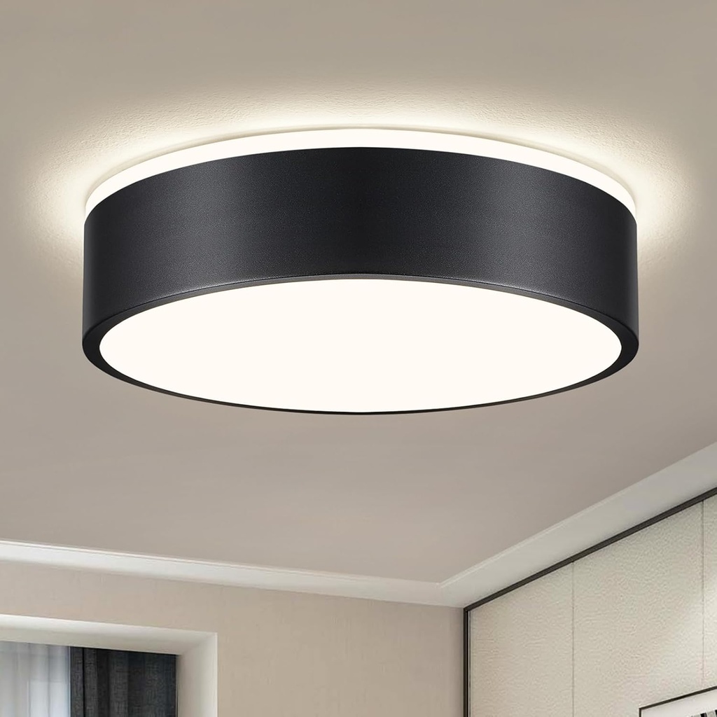 Dimmable Black LED Flush Mount Ceiling Lights, Modern 5CCT 2700K-6000K Close to Ceiling Light, Simple Round Kitchen Lighting Fixtures for Bedroom Hallway Entryway Laundry Room, 11.8 Inch