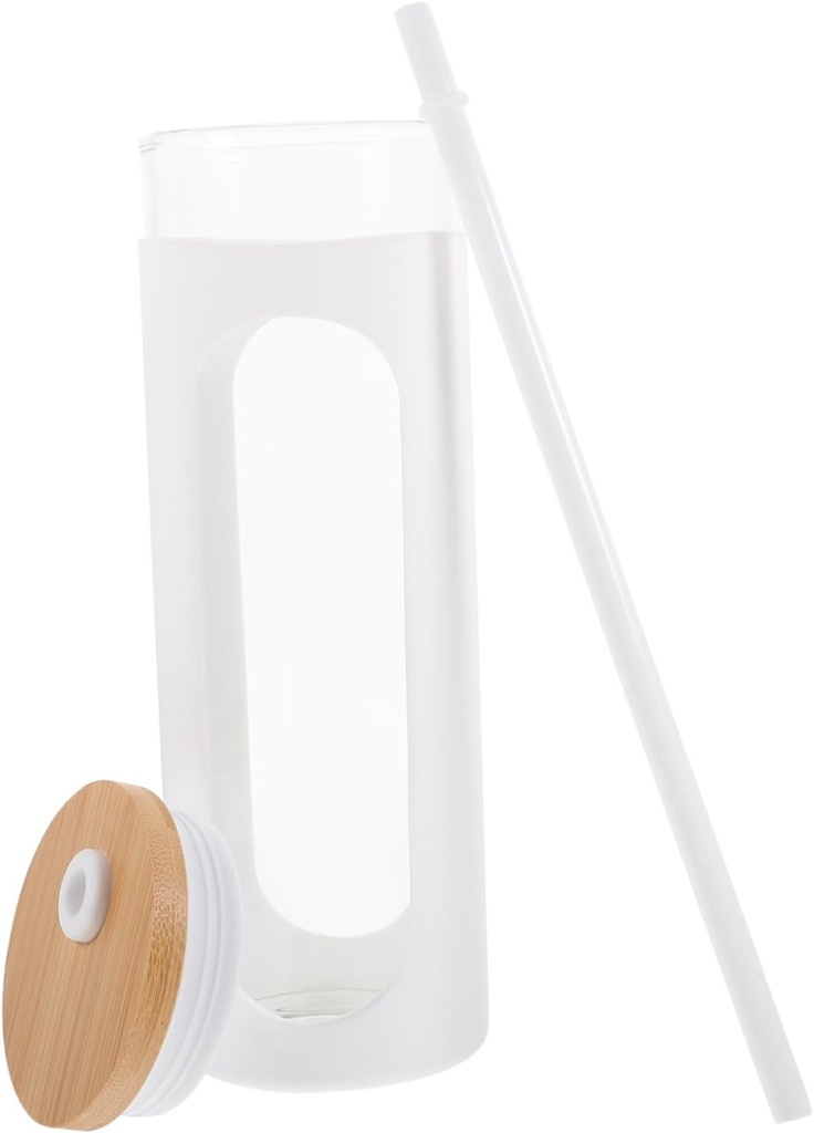 Glass Water Cup with Lid and Straw Reusable Cold Brew Drinking Bottle with Silicone Sleeve for Iced Tea Coffee and Beverages Elegant Design for Home and Gifts