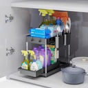 R&A Royal Under Sink Organizer and Storage, 2 Tier Slide Out Under Bathroom Cabinet Organizer Multi-Purpose Storage Shelf with Hooks Hanging Cups (Black, 1 Pack)