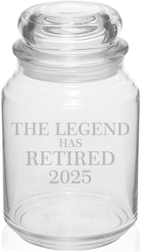 MIP 26 oz Glass Candy Jar Gift The Legend Has Retired 2025 Retirement