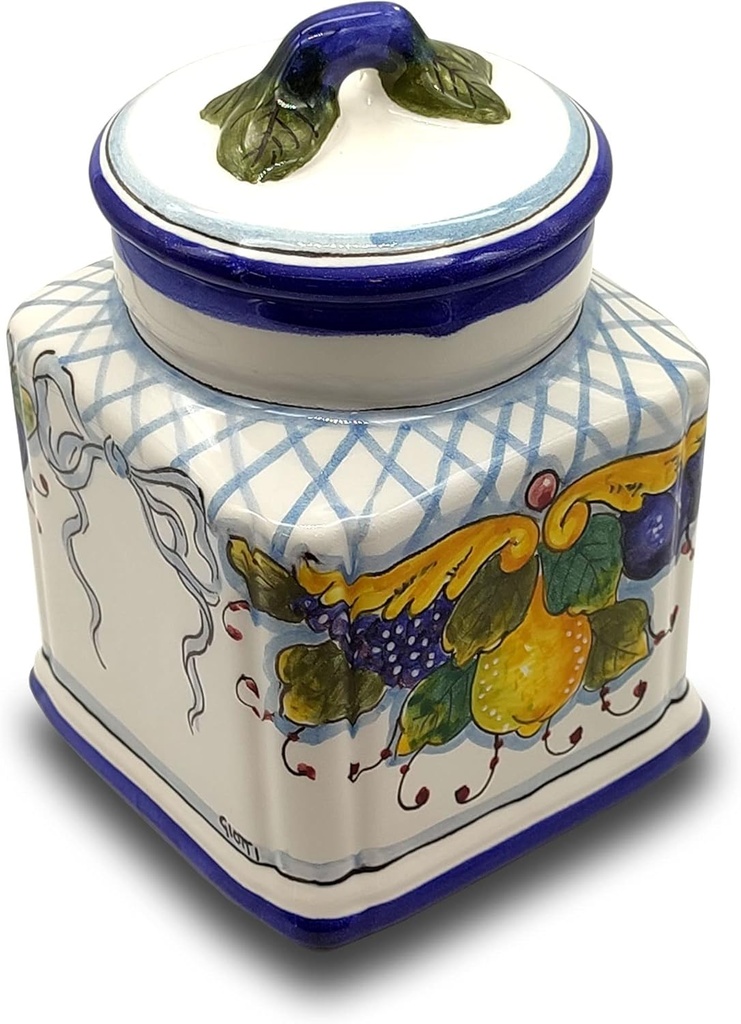Italian Ceramic Cookies Jar - Hand Painted kitchen Storage Canister with lid Tea Coffee and Spices- Made in ITALY Tuscany - Italian Pottery - Home Decor Medici