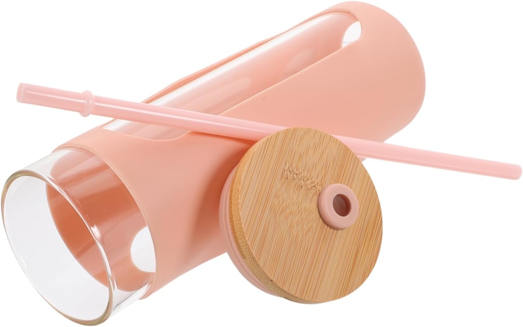 Glass Cup Lid Silicone Sleeve Straw Modern Water Bottle Iced Tea Cold Brew Juice Cup Home Office