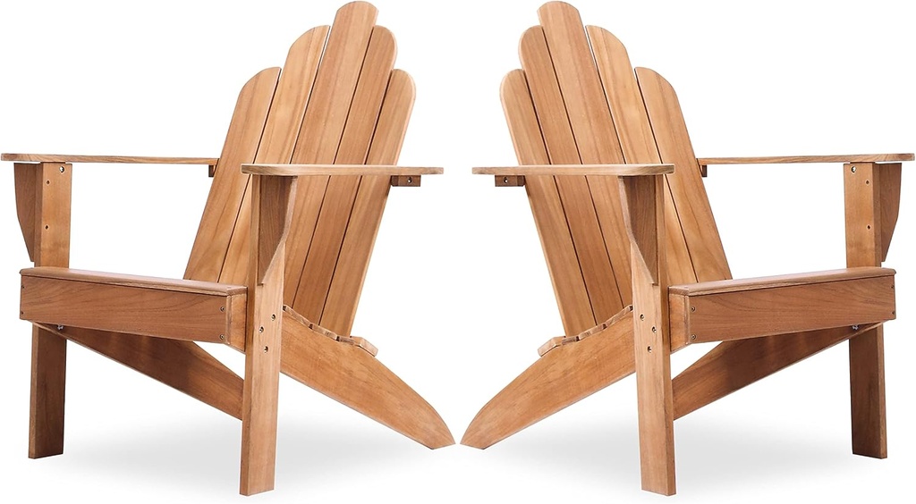 Cambridge Casual Lakeside Teak Wood Patio Adirondack Fire Pit Lounge Chair, Natural Teak, Set of 2