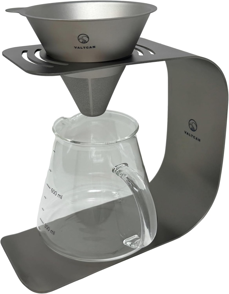 Valtcan Titanium Pour Over Coffee Maker Set – Reusable Metal Filter, Cone Dripper, Mug Stand – Ultralight, Durable, No Plastic, for Camping, Hiking, Home or Office Brewing