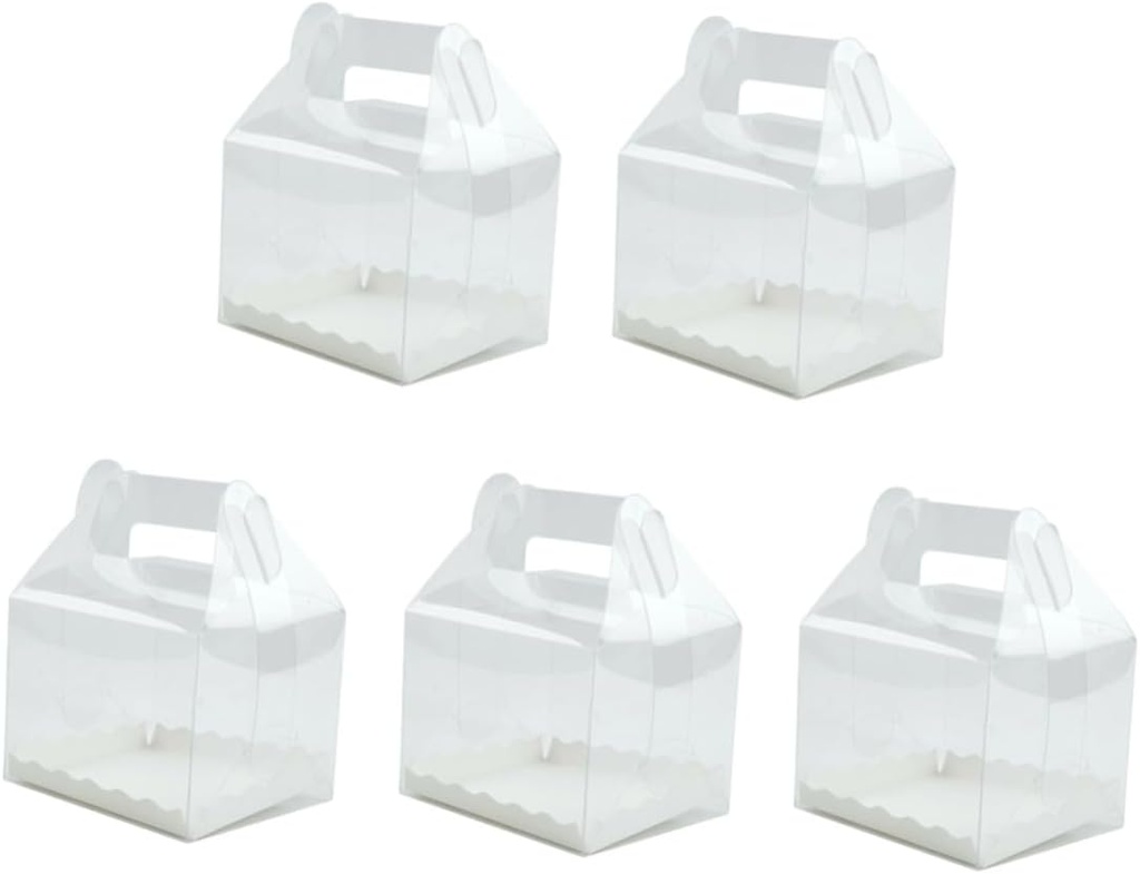 5pcs Clear Cake Boxes Handheld Transparent Cupcake Holders with Handle for Bakery Home Party and Travel for Storage
