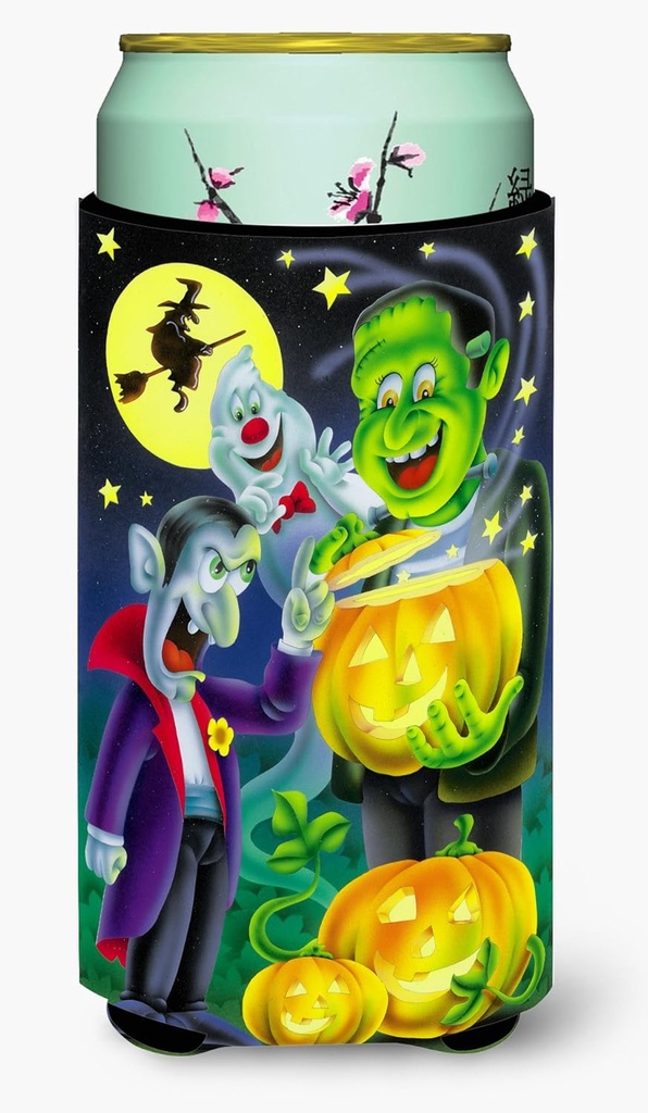 Caroline's Treasures APH0935TBC Halloween with Dracula and Frankenstein Tall Boy Hugger Can Cooler Sleeve Hugger Machine Washable Drink Sleeve Hugger Collapsible Insulator Beverage Insulated Holder