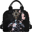 Hawaii Sea Turtle Floral Print Insulated Lunch Container for Women Tropic Turtles HIbiscus Lunch Box Leakproof Tote Bag Insulated Small Lunch Box for Work Picnic, Black