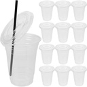 Baluue 50pcs Bulk Milk Tea Cups Lids Straws Disposable Plastic Iced Cup for Parties Cold Drinks Smoothies