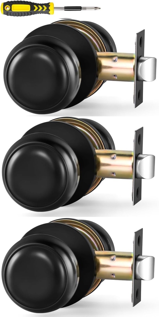 Lanwandeng (3 Pack) Passage Interior Door Knobs Hall and Closet Door Handle Keyless, Matte Black Finish Non-Locking Lockset
