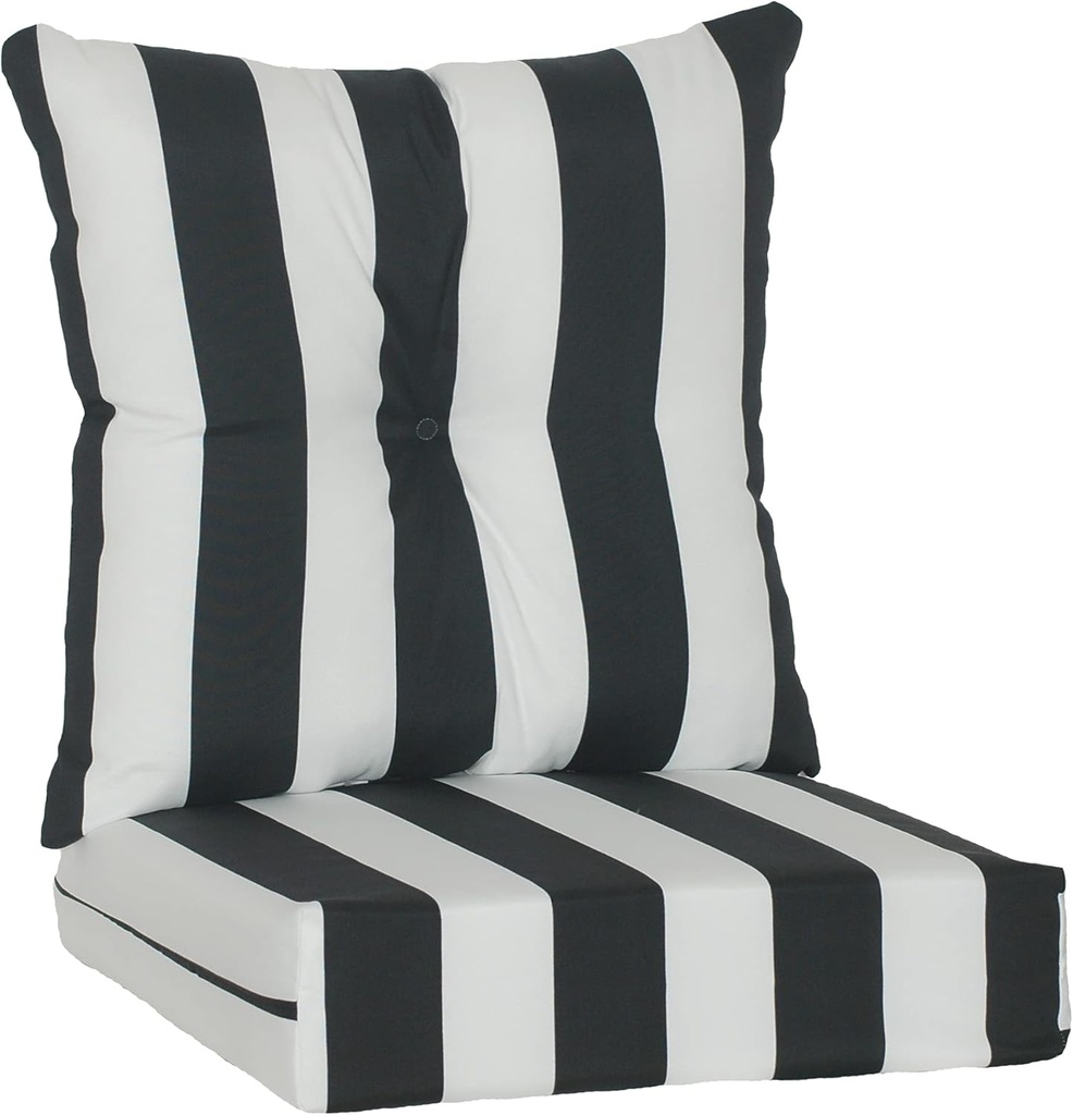 RULU 21inchx22inchx5inch Outdoor/Indoor (Seat 22inchx22inchx5inch + Back Cushion 23inchx23inchx7inch) Cabana Stripe Black/White, 2 Piece Assortment