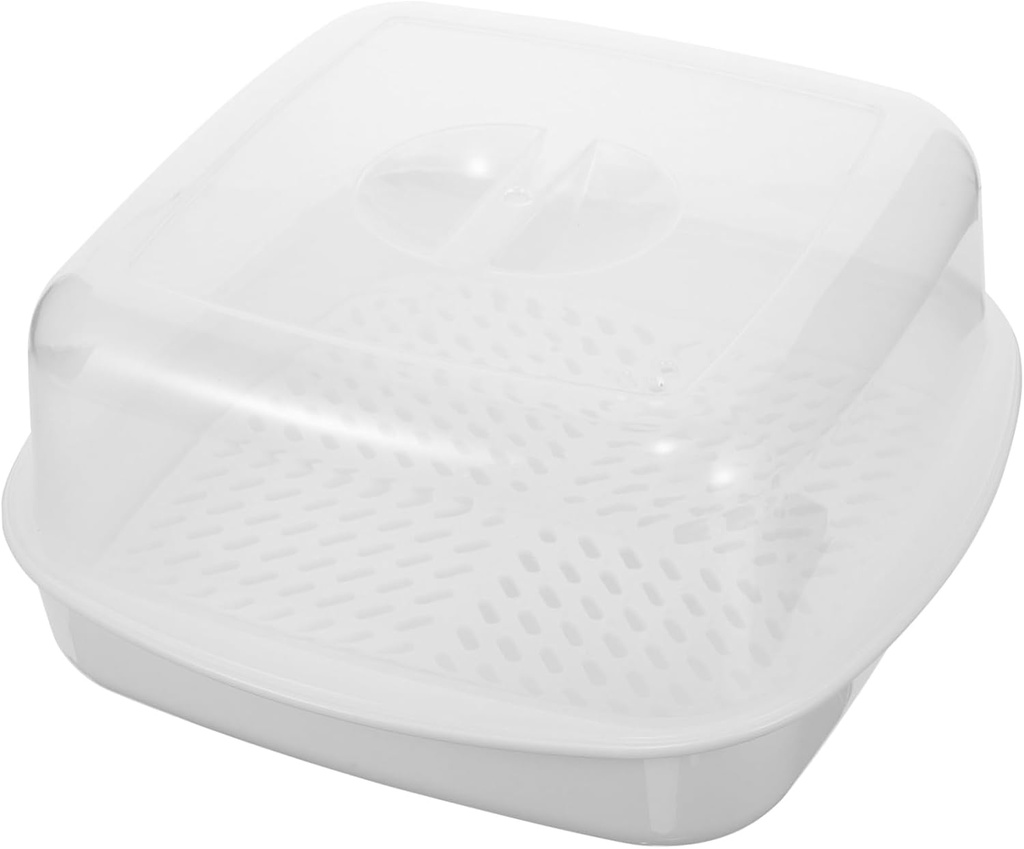 Microwave Oven Steamer Bowl White Multi Functional Household Steaming Cover with Built In Leakage Barrier for Even Heating Steamed Vegetables and Desserts