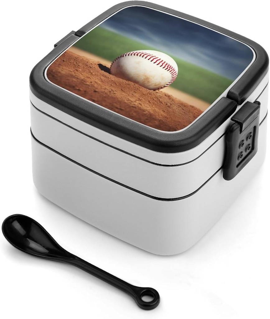 Bento Lunch Box for Women Lunch Containers for Adults Baseball Double Layered Lunchbox Large Capacity Bento Box with Cutlery for Work Picnic Camping Travel