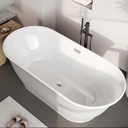 Modern Freestanding Bathtub, 59" Acrylic Soaking Tub, Elliptical Design with Chrome Drain & Overflow, Dual-Tone White & Gray Finish for Contemporary Bathrooms