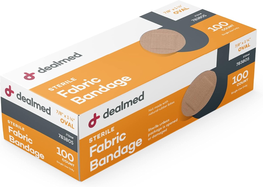 Dealmed Flexible Fabric Oval Spot Adhesive Bandages – 100 Count (1 Pack) Non-Stick Pad, Latex Free, Wound Care for First Aid Kit, 7/8" x 1 1/4"