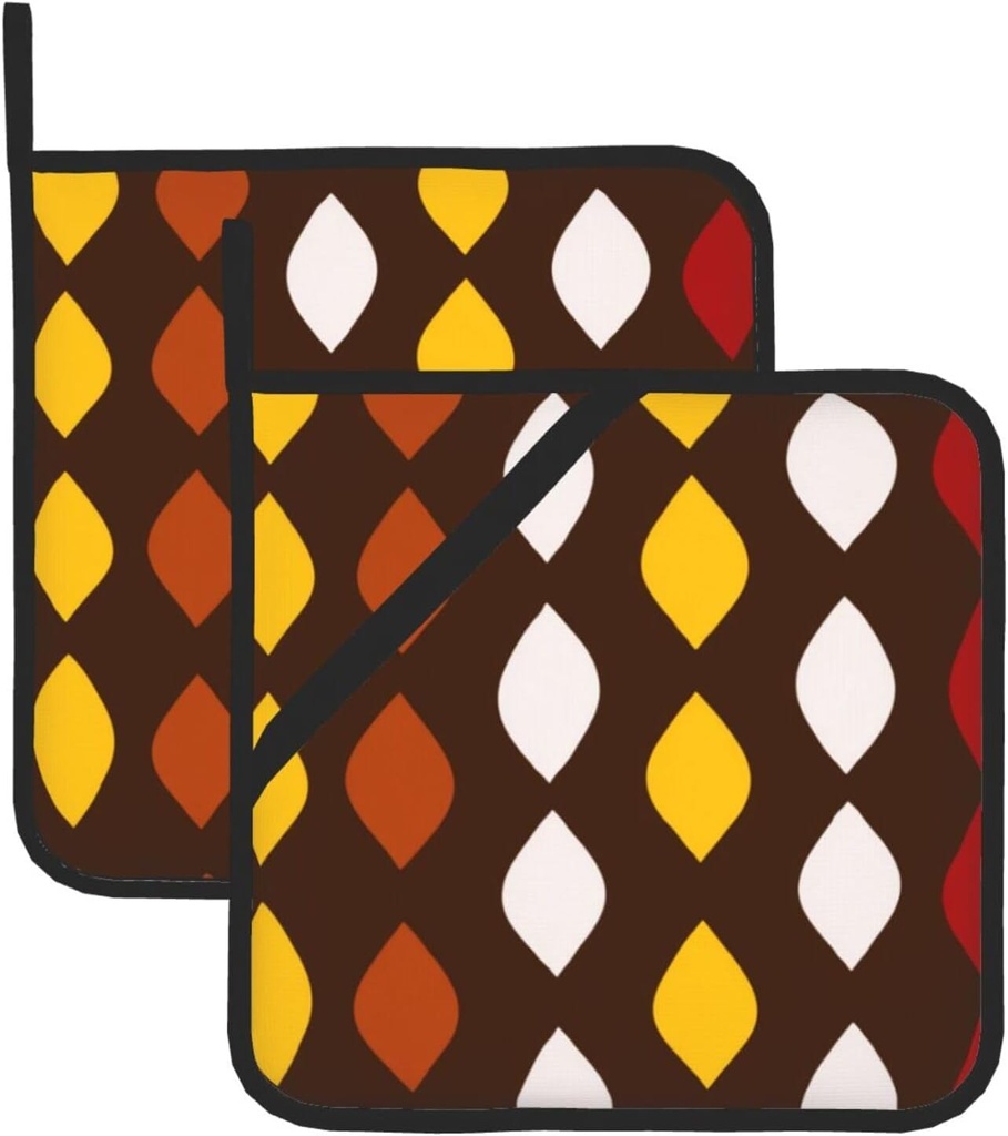 Colorful Cacao Pod Shapes Pot Holders Set of 2 Kitchen Heat Resistant Potholder Waterproof Thickened Oven Hot Pad for Microwave BBQ Cooking Baking 8 X 8 Inch