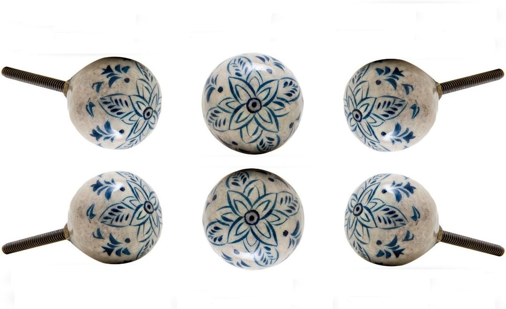 TRINCA-FERRO Set of 6 Door Knobs Interior/Exterior Knobs for Drawer Pull Cabinet Dresser Drawers Decorative Modern Ceramic Knobs for Kitchen Bedroom Bathroom : Light Blue (Dhami)