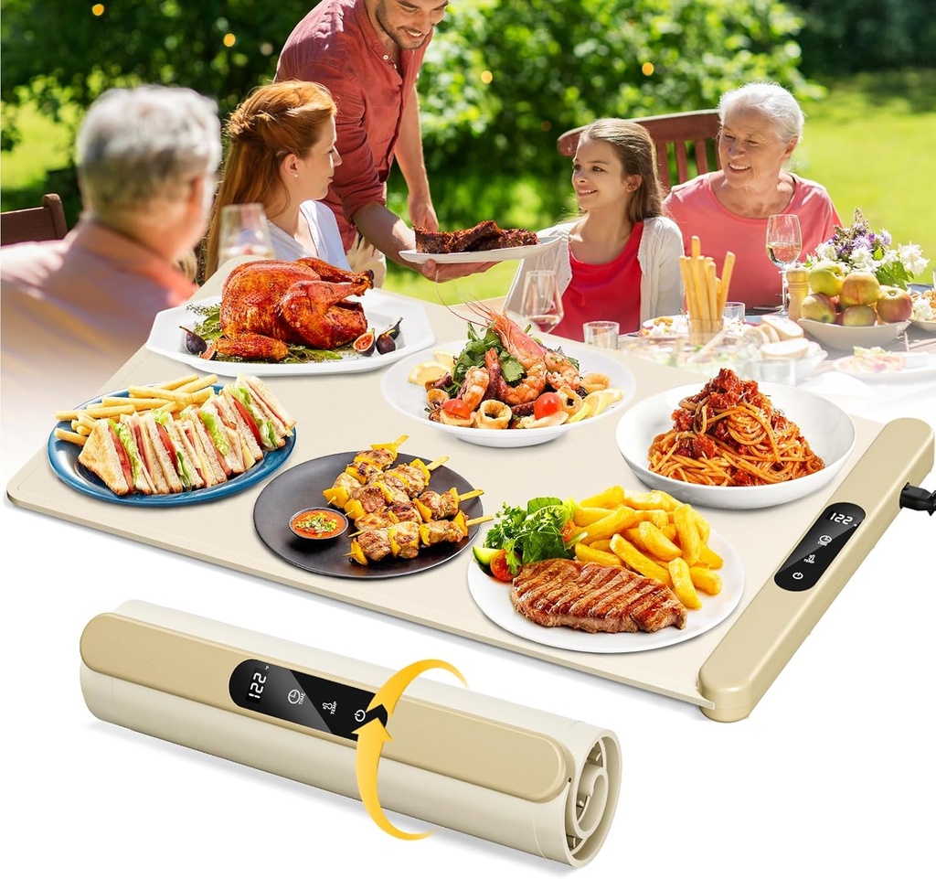 Food Warming Mat,Upgrade Fast Full-Surface Heating Mat, Electric Warming Tray with 6 Temperature and 6HoursTimer, Portable Rollable Food Warmer Perfect For Parties Buffet and Home Dinners