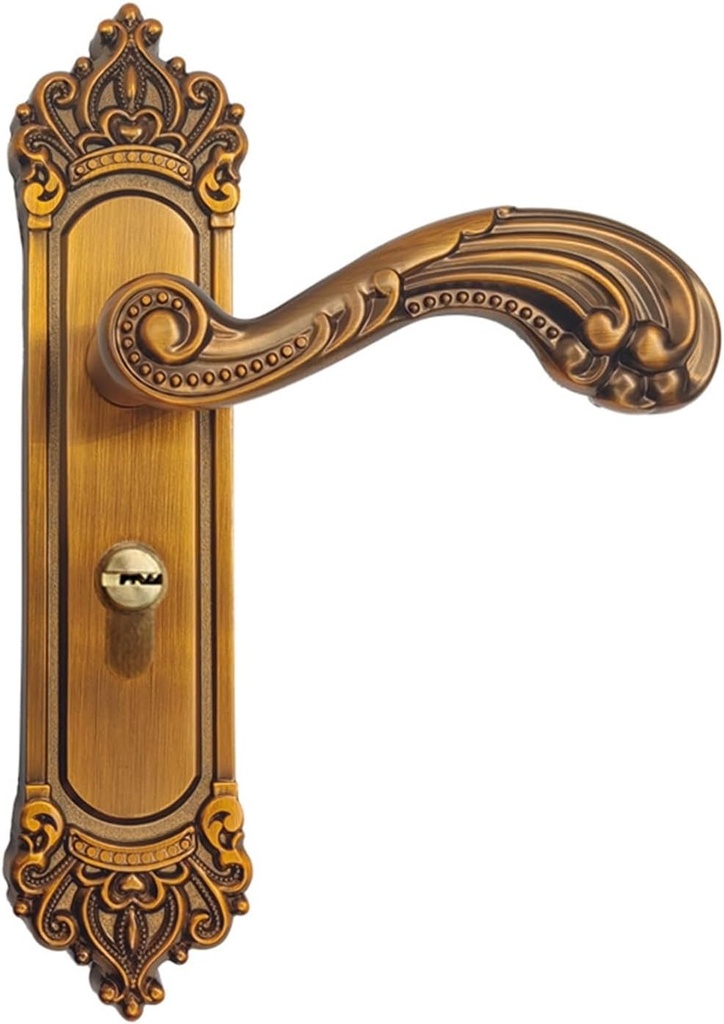 European Silent Door Lock Magnetic Lock Bedroom Room Solid Wood Door Handle Yellow Bronze Set Door Lock(Yellow Bronze Magnetic Silent Lock Body)