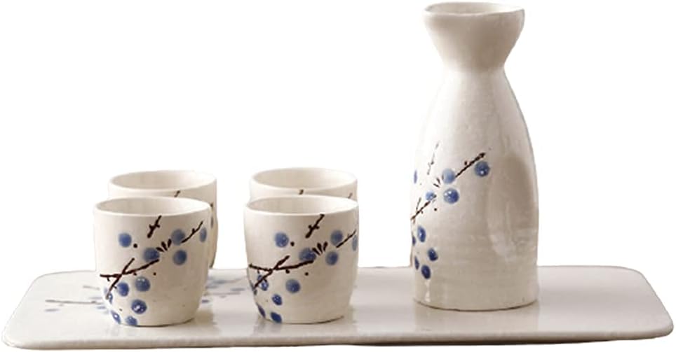 Sake Set Japanese Sake Pot Set Traditional Sake Cup Hand Painted Design Porcelain Pottery Ceramic Crafts Wine Glasses Cups 6 Piece,H,practical