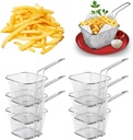 6 Pcs Mini Square Fry Basket Stainless Steel French Fries Holder Deep Fryer Baskets with Handles, Table Serving Frying Chips Baskets, French Fry Holder for Kitchen Party Barbecue, Silver