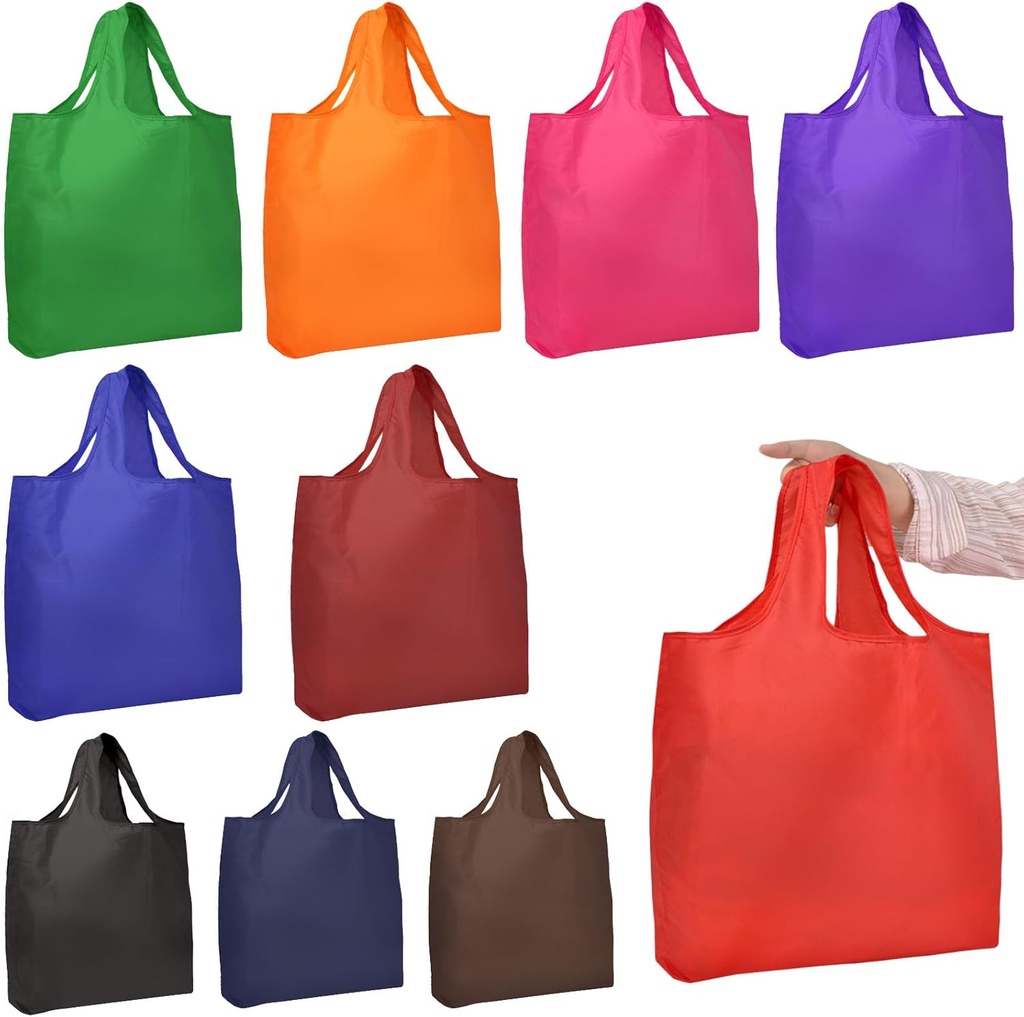 Lzerking Reusable Grocery Bags 10 Pack Reusable Grocery Bags Foldable Durable Nylon Bags Shopping Bags for Groceries with Handles Washable Heavy Duty Polyester, 10 Colors