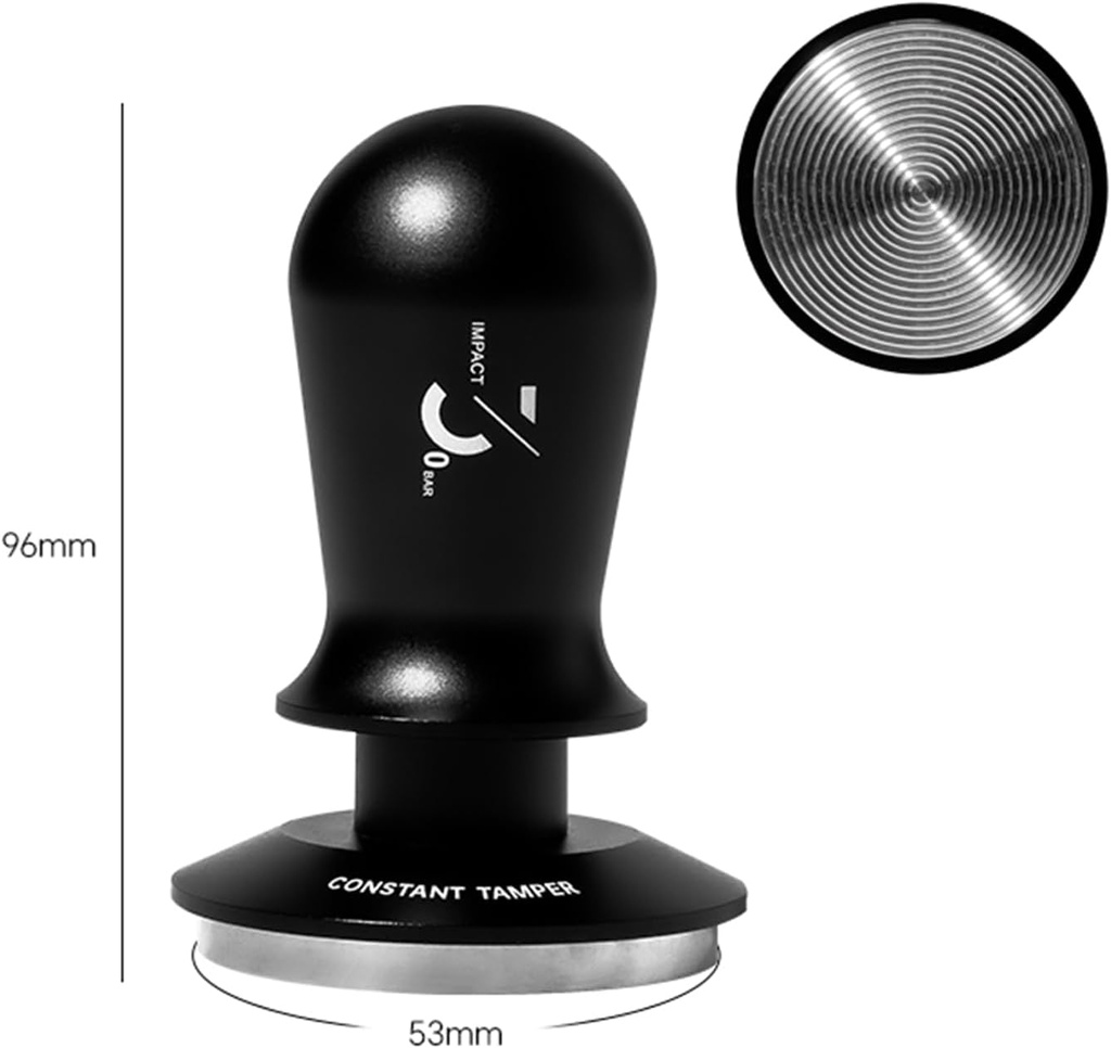 Coffee Tamper, Coffee Impact Hammer, Universal Coffee Maker Constant Pressure Stretch Powder Press, Adjustable Depth 304 Stainless Steel Corrugated Base (53mm)