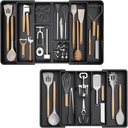 Lifewit Utensil Organizer for Kitchen Drawers, Expandable to 36 Inches Wide,Adjustable Cutlery Silverware Flatware Holder, Plastic Cutlery Flatware Holder, Black