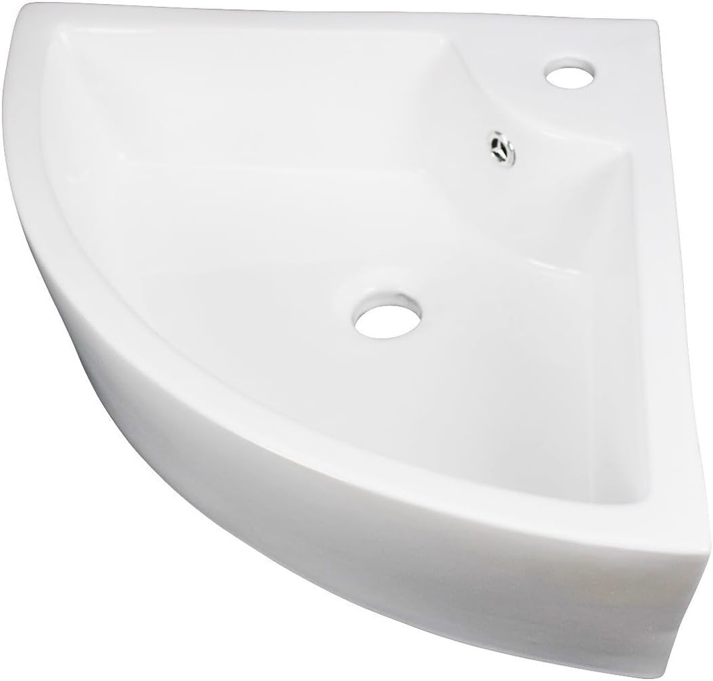 Renovators Supply Manufacturing HUDSON 25 7/8 In Triangular Countertop Corner Vessel Sink White Ceramic Bathroom Sink With Overflow And Single Faucet Hole