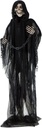 Haunted Hill Farm Life-Size Scary Grim Reaper with Chain, Halloween Animatronic with Touch Activated Lights and Sounds, Battery Operated Indoor or Covered Outdoor Halloween Decorations, Halloween Prop