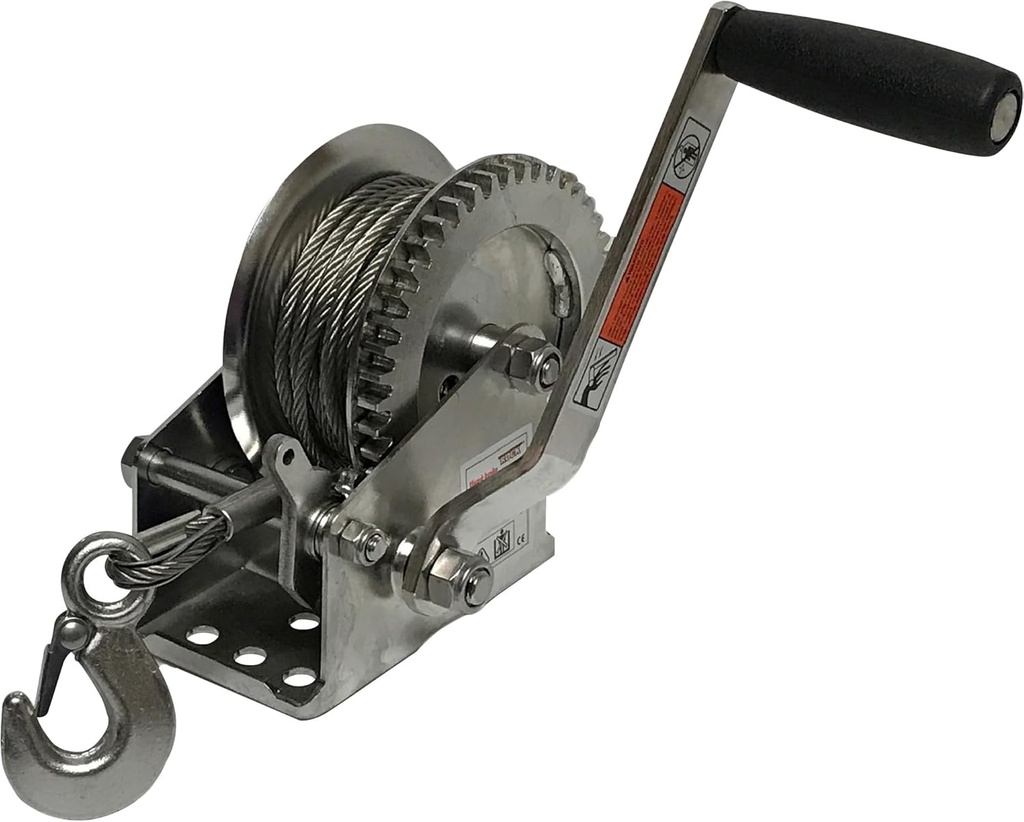 Endurance Marine Stainless Steel Hand Winch - 50ft. Wire Cable, 1400-Lb. Capacity, Manual Brake, Model# EBW1400SSC