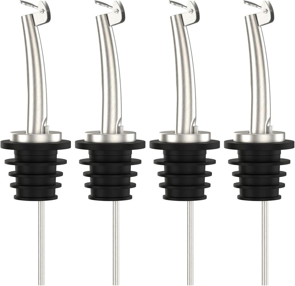 4 Pcs Oil Spout Liquor Bottle Pourer Spouts Stainless Steel Speed Pour Spouts Olive Oil Dispenser Spout for About 3/4" Bottle Mouth, with Flip Top