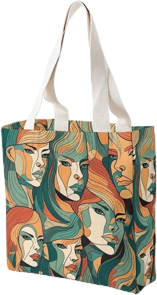 Canvas Tote Bag for Women Reusable Grocery Bag Expressive Lines Shopping Bags Casual Shoulder Bag Handbag